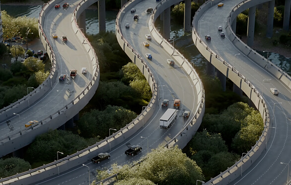 Interstate corridors at dusk